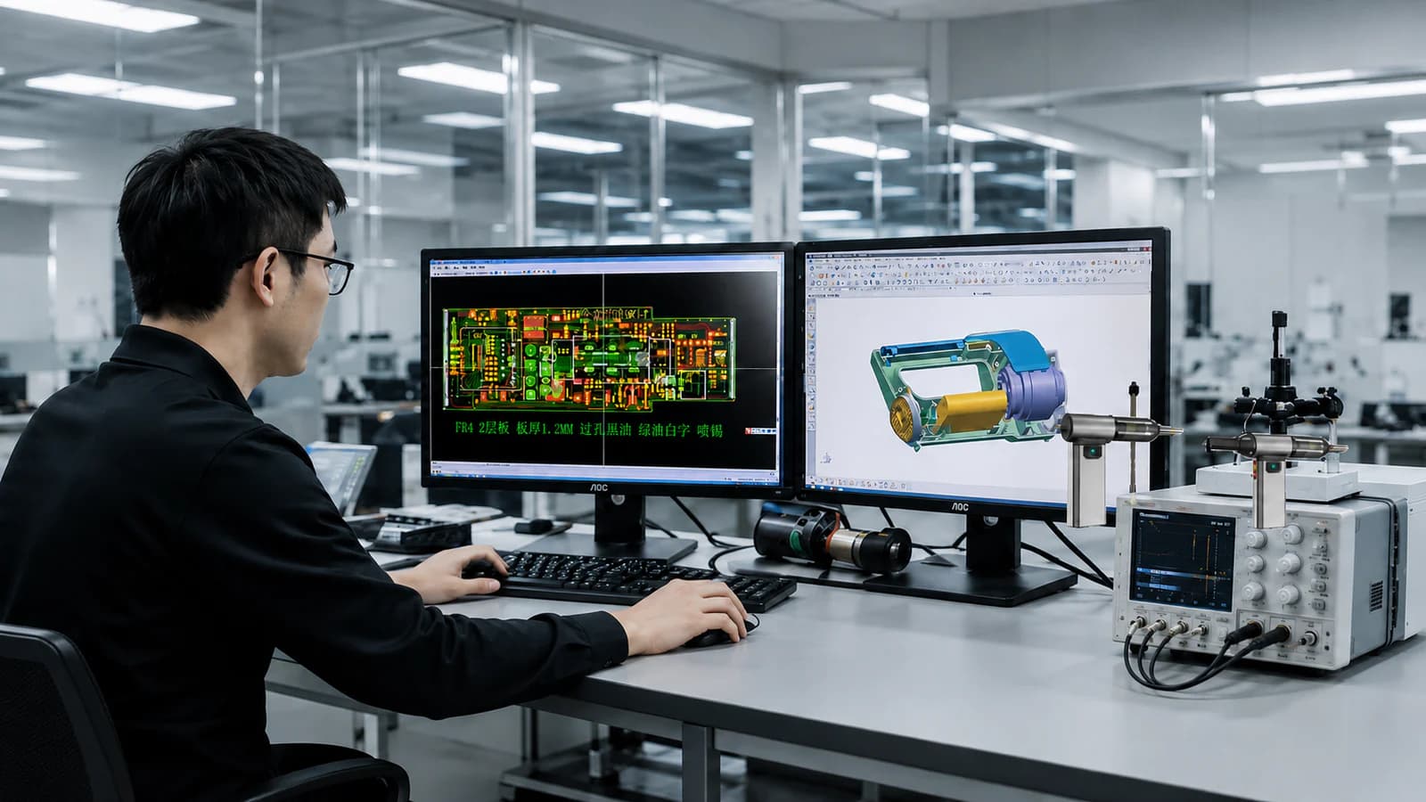 DRC engineer reviewing product structure and electronics development