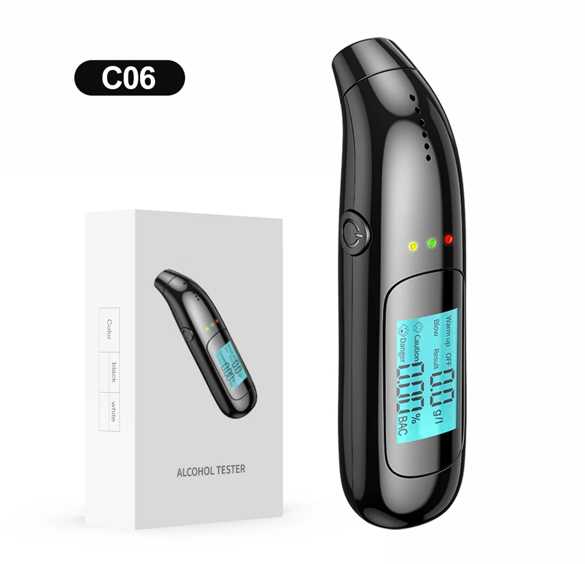 C06 multilingual compact alcohol tester with retail packaging