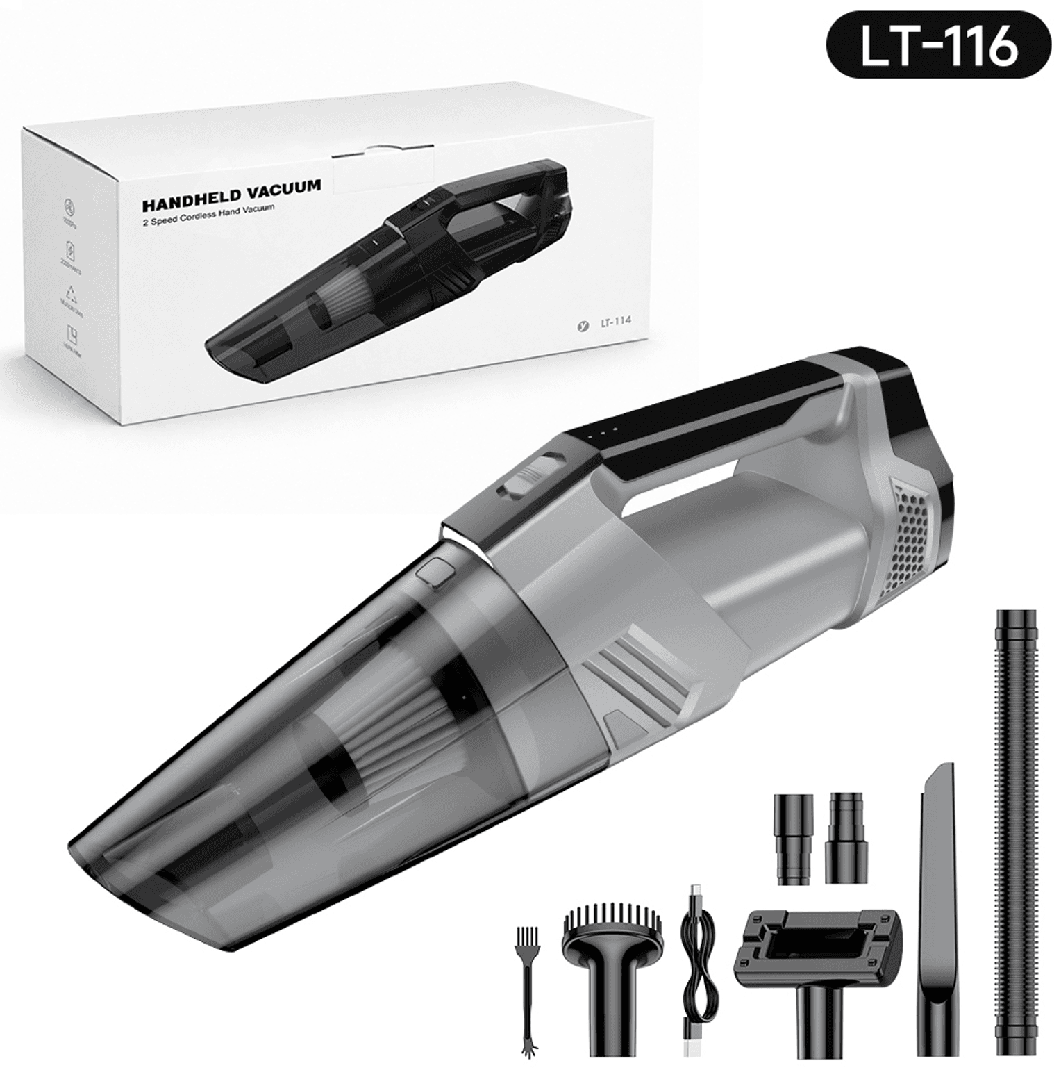 LT-116 brushed car vacuum cleaner with accessories