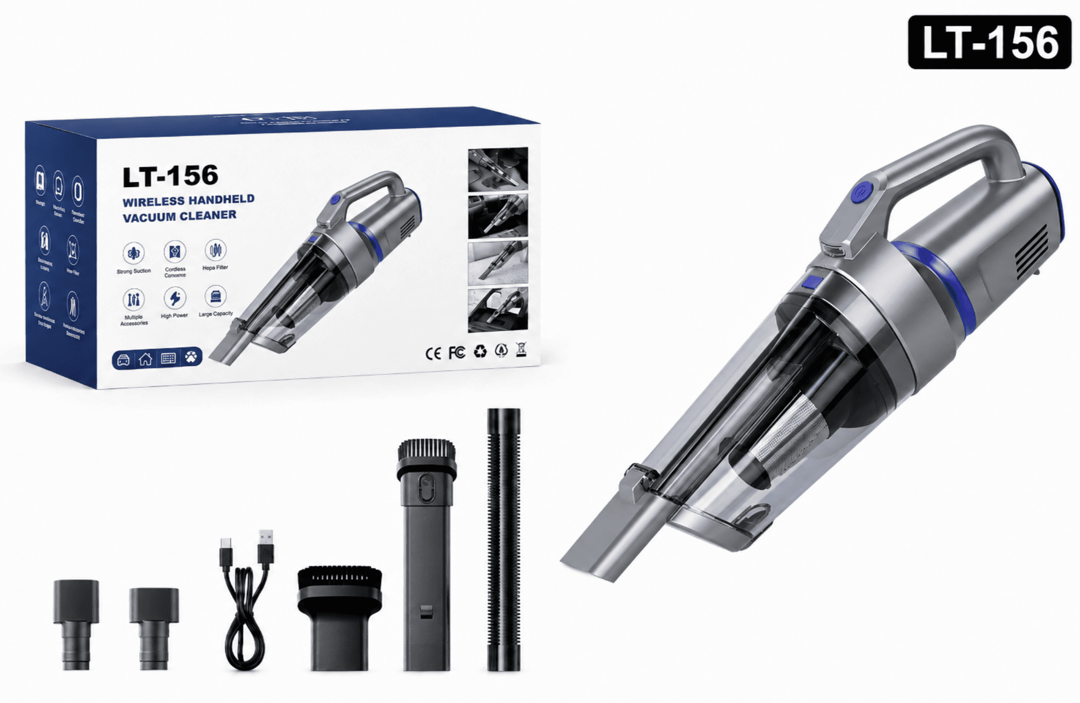 LT-156 brushed car vacuum cleaner with accessories
