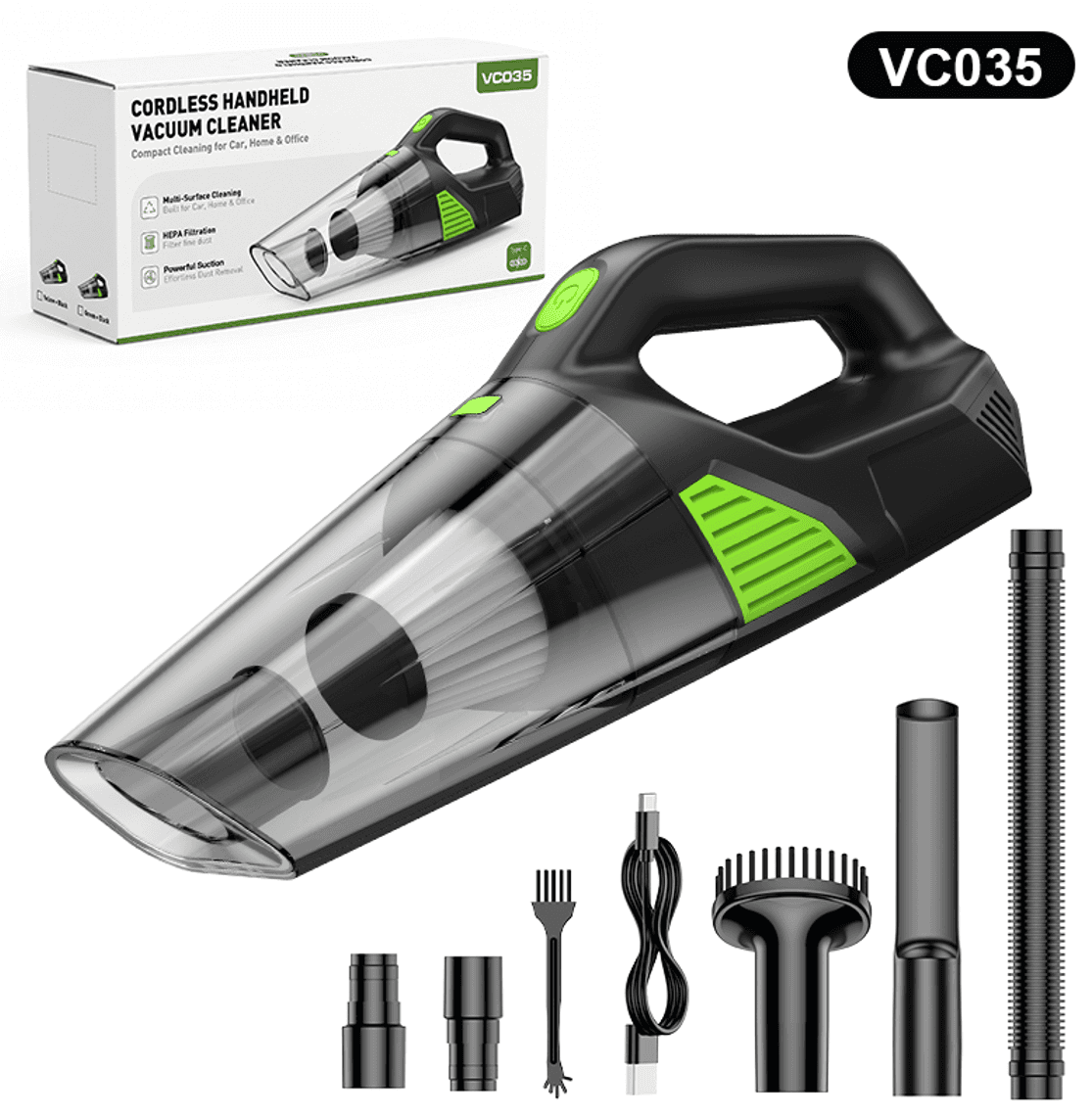 VC035 brushed car vacuum cleaner with accessories
