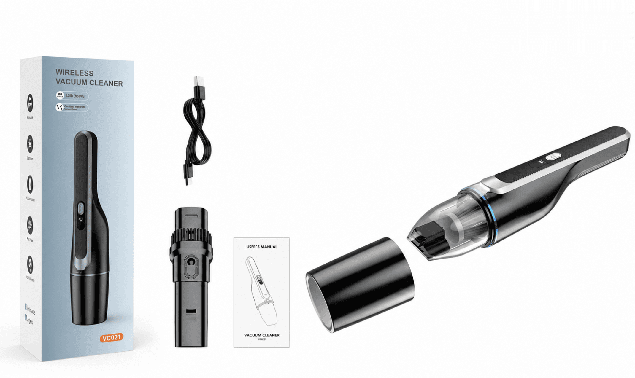 VC021 brushless car vacuum cleaner with accessories