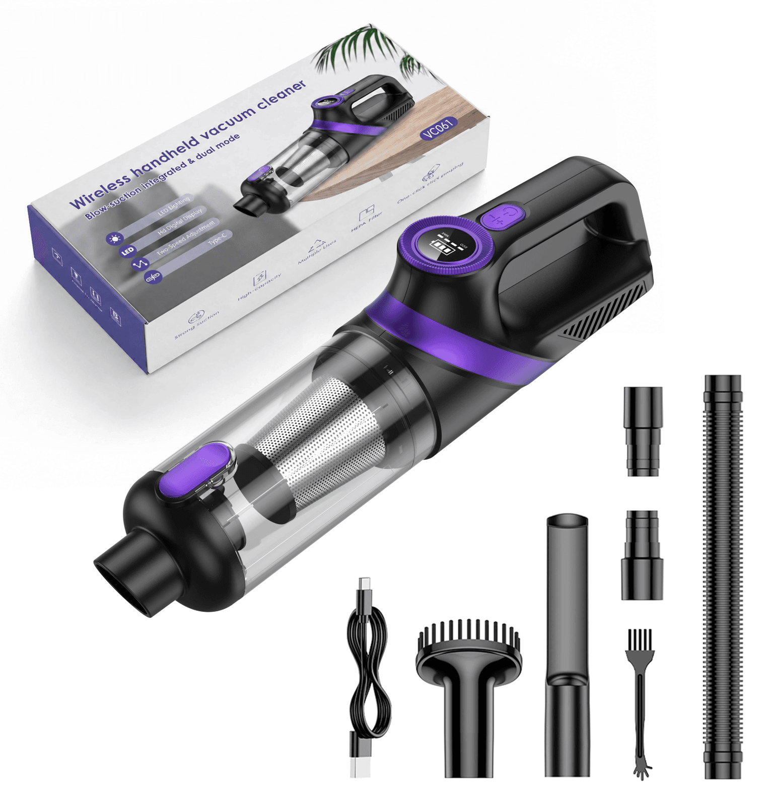 VC061 brushless car vacuum cleaner with accessories