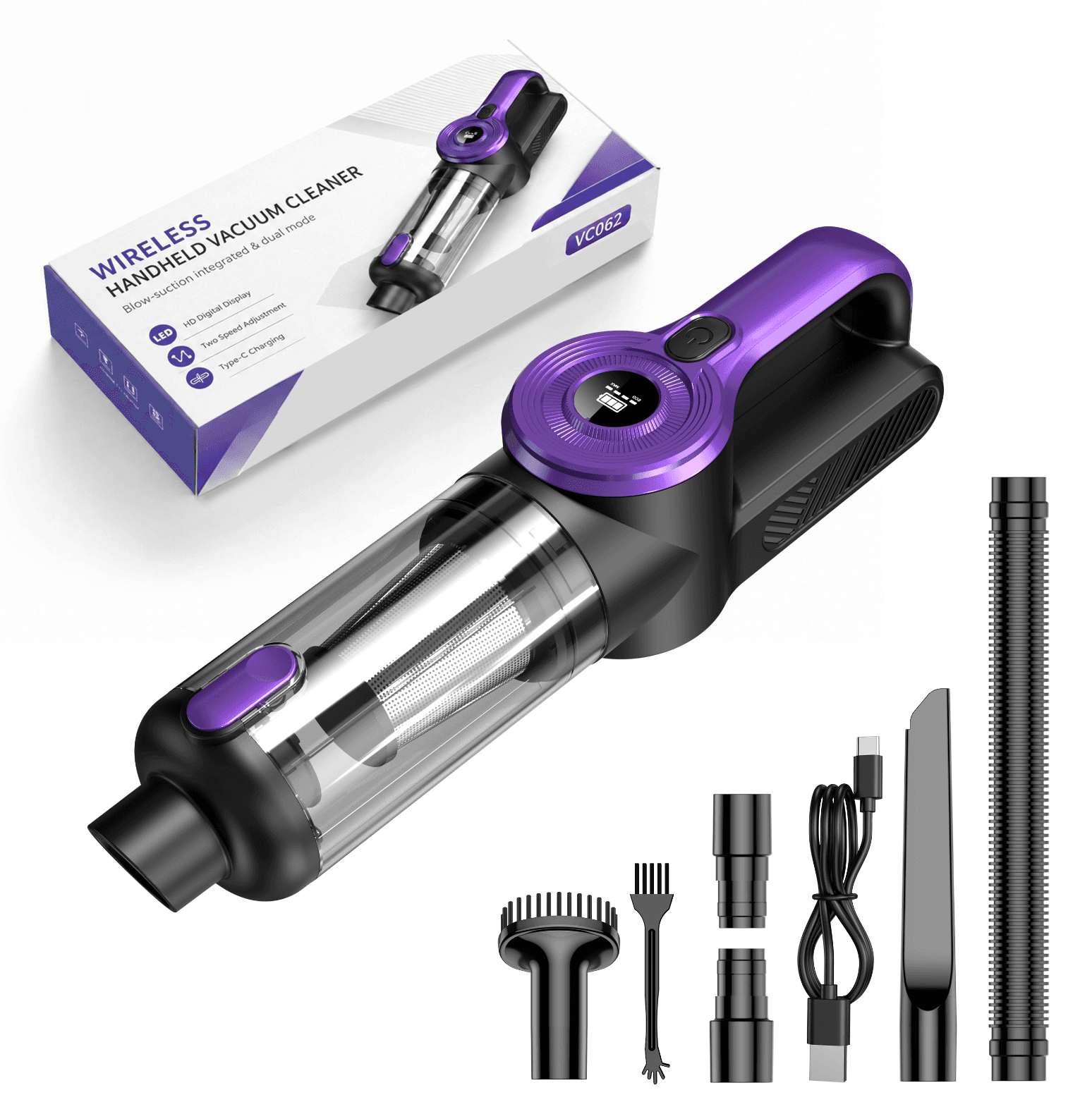 VC062 brushless car vacuum cleaner with accessories