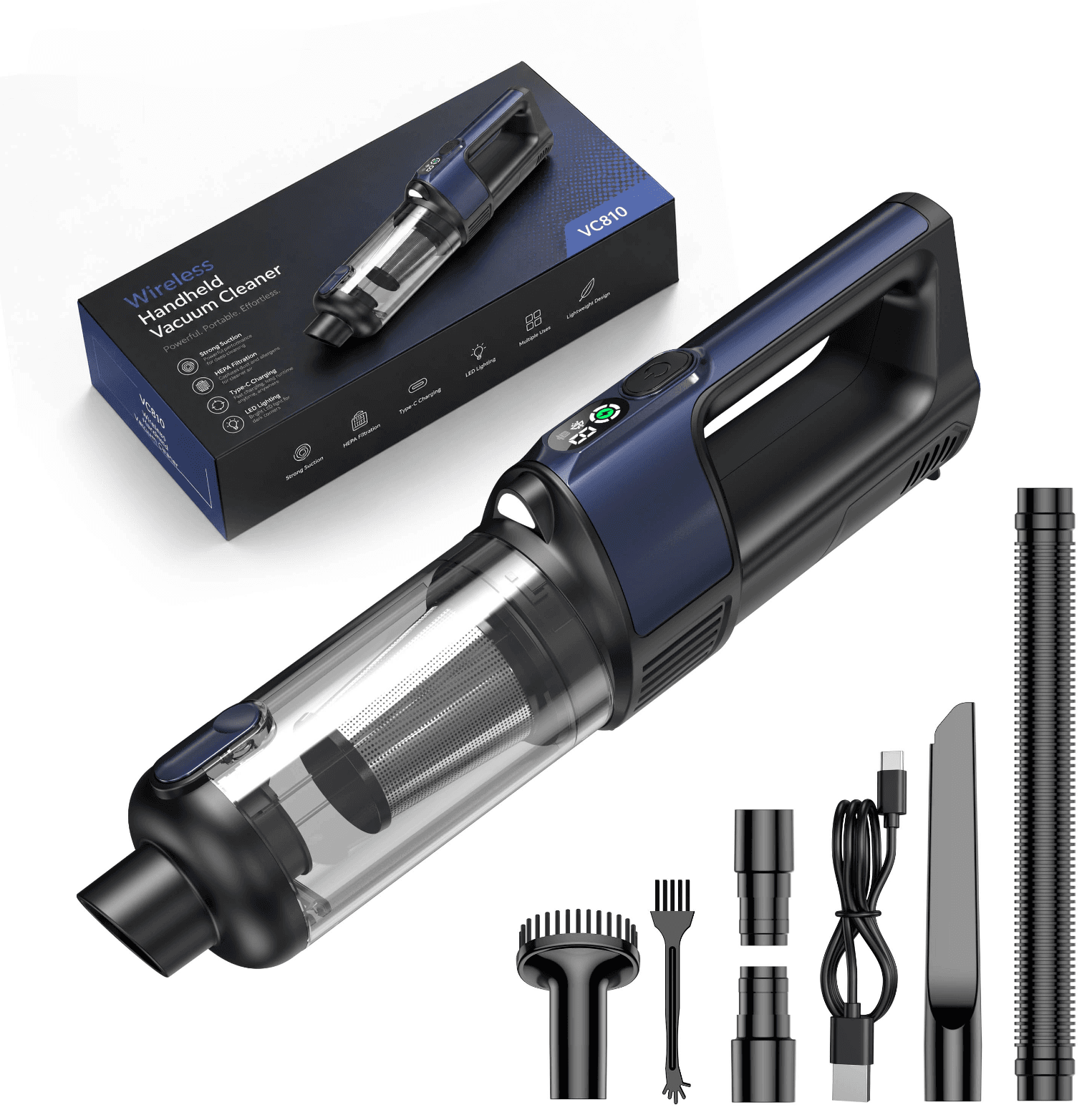 VC810 brushless car vacuum cleaner with accessories