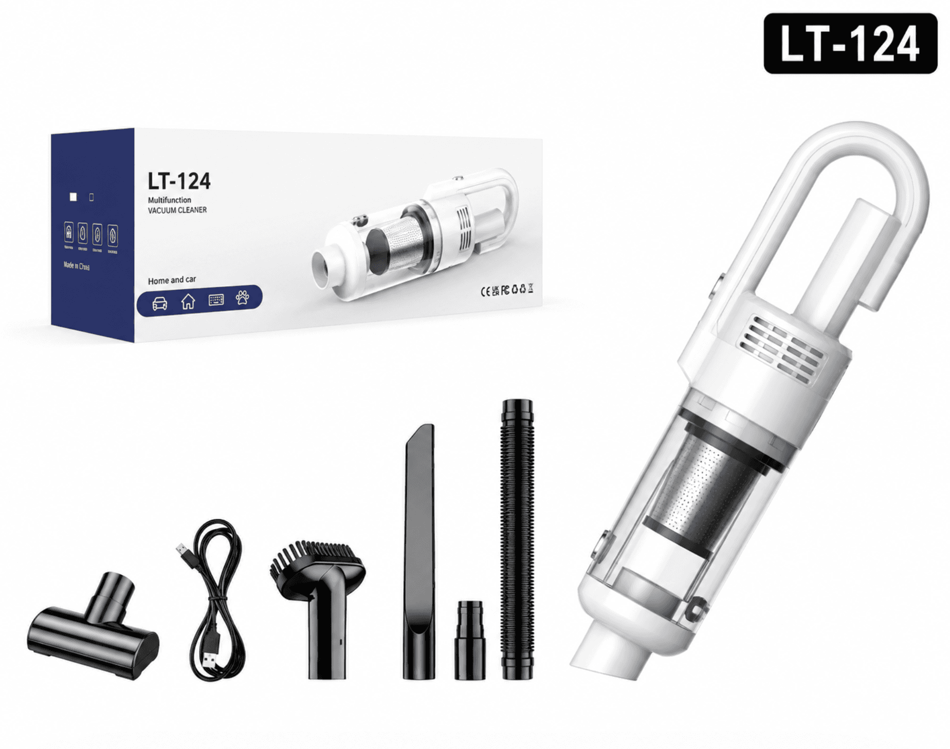 LT-124PLUS brushless car vacuum cleaner with accessories