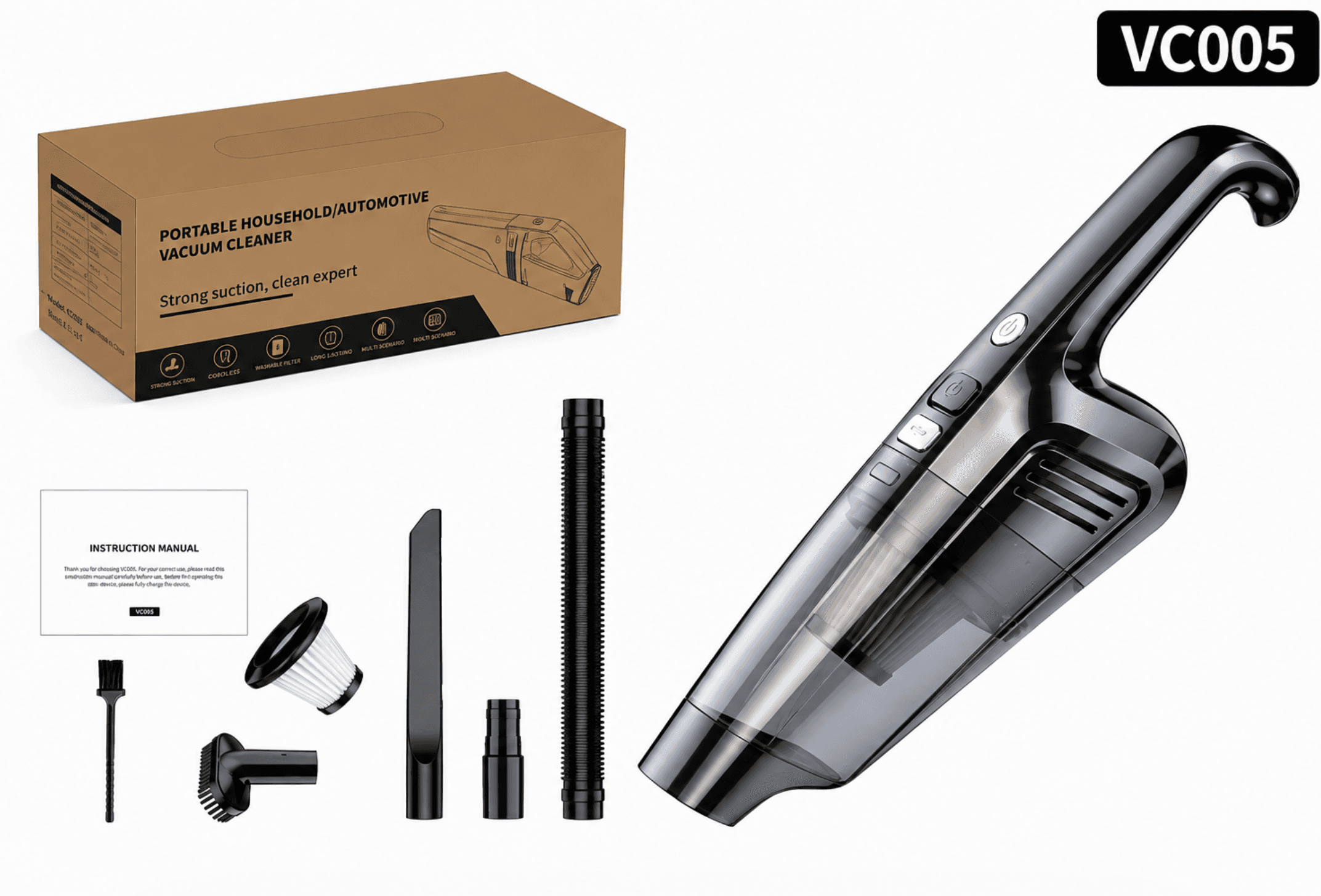 VC005 brushless car vacuum cleaner with accessories
