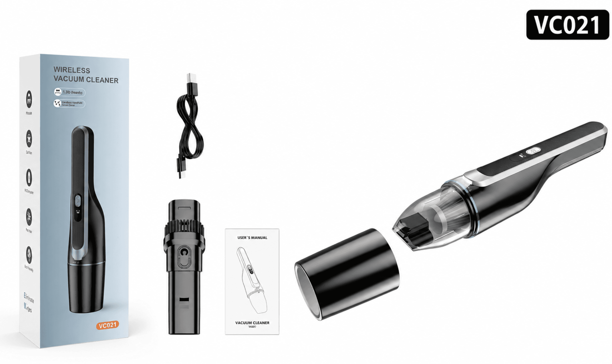 VC021 brushless car vacuum cleaner with accessories