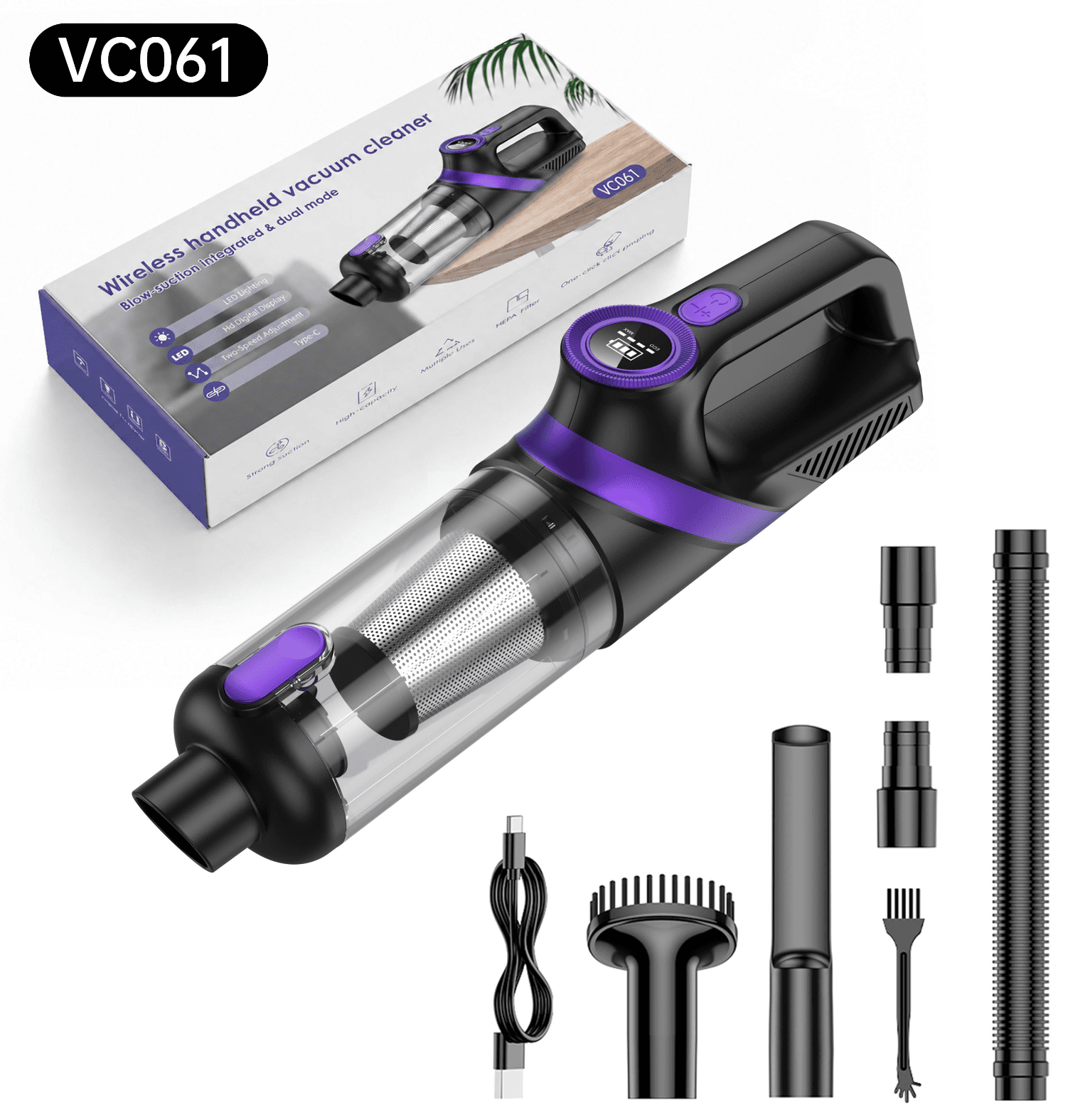 VC061 brushless car vacuum cleaner with accessories