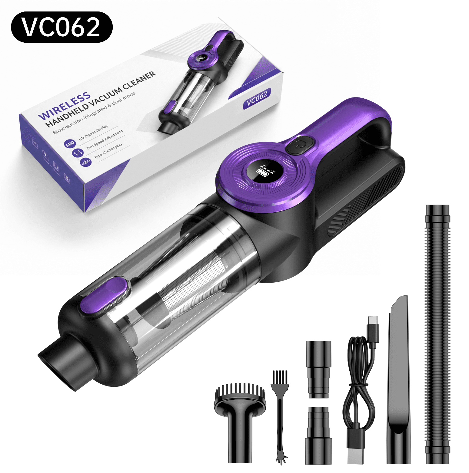 VC062 brushless car vacuum cleaner with accessories