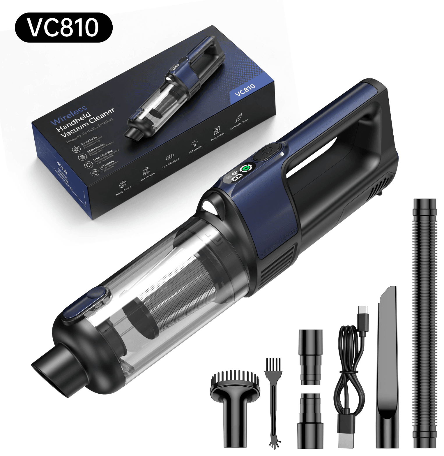 VC810 brushless car vacuum cleaner with accessories