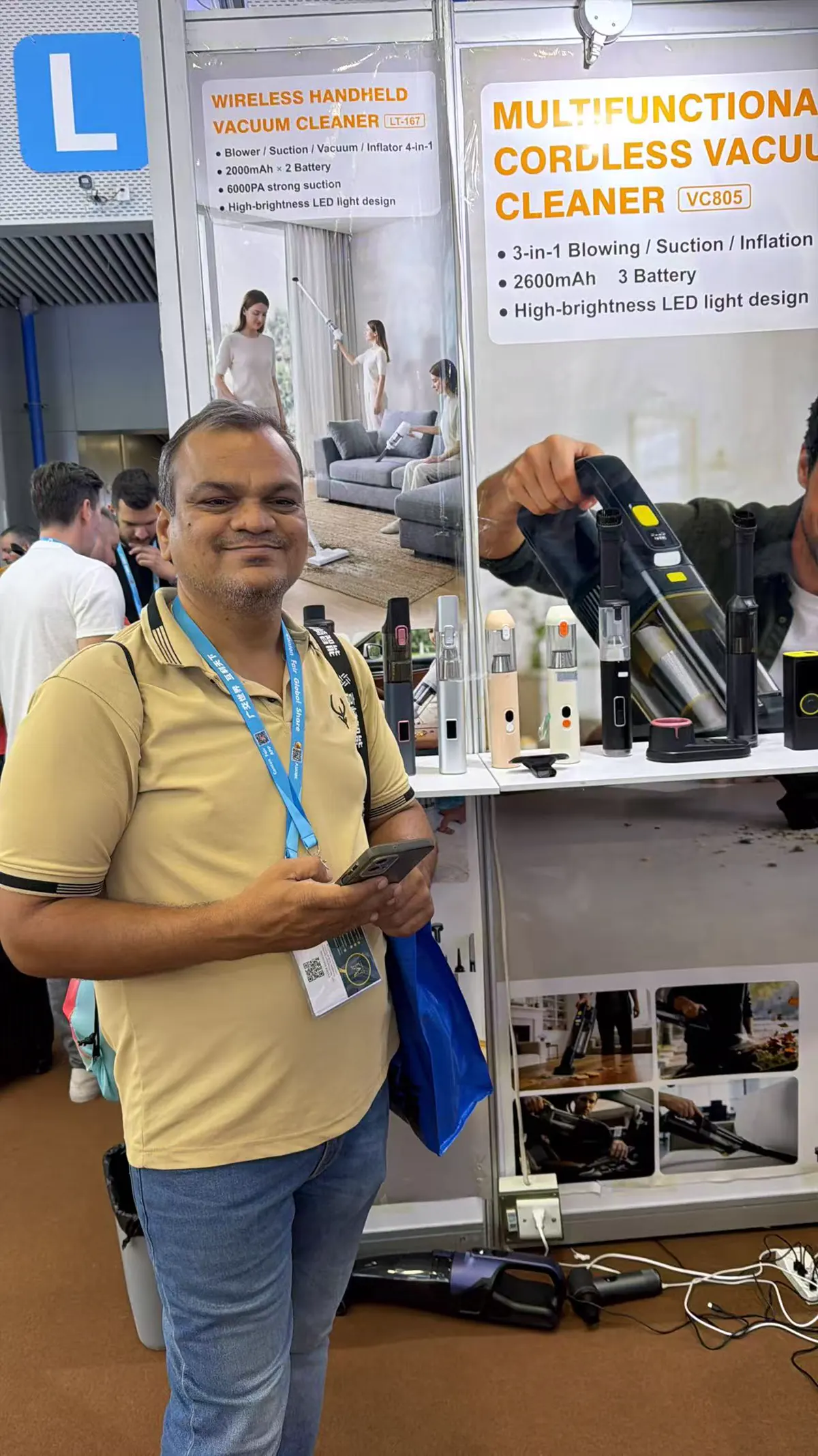 Overseas buyer visiting the DRC vacuum cleaner display