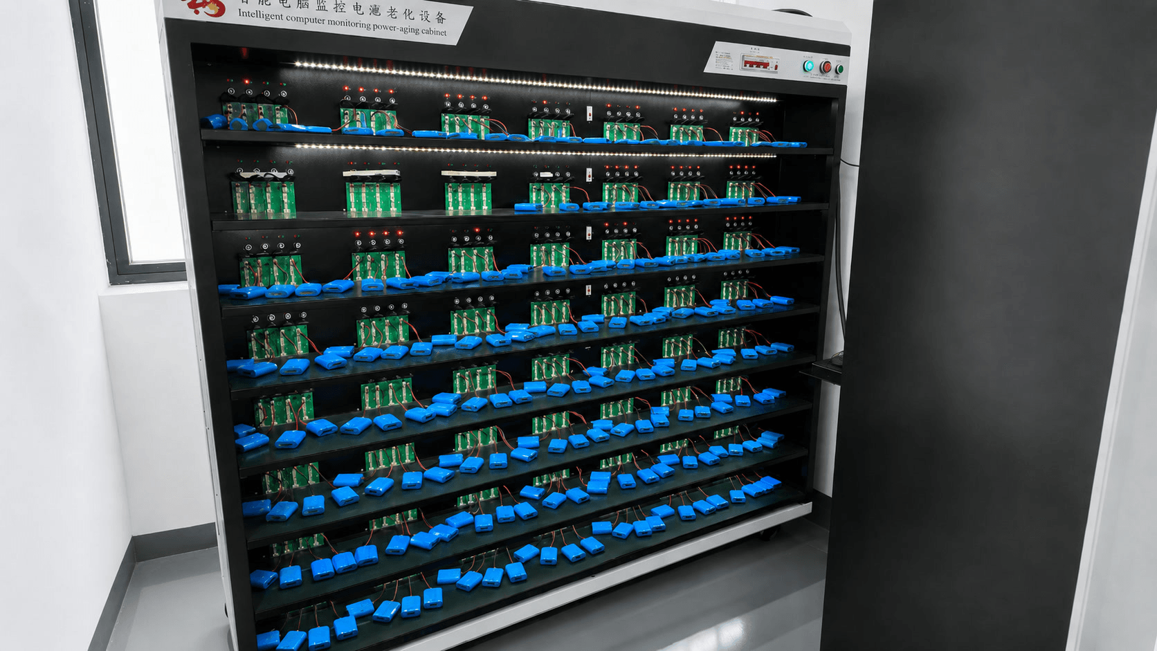 Battery aging and quality control testing at DRC factory