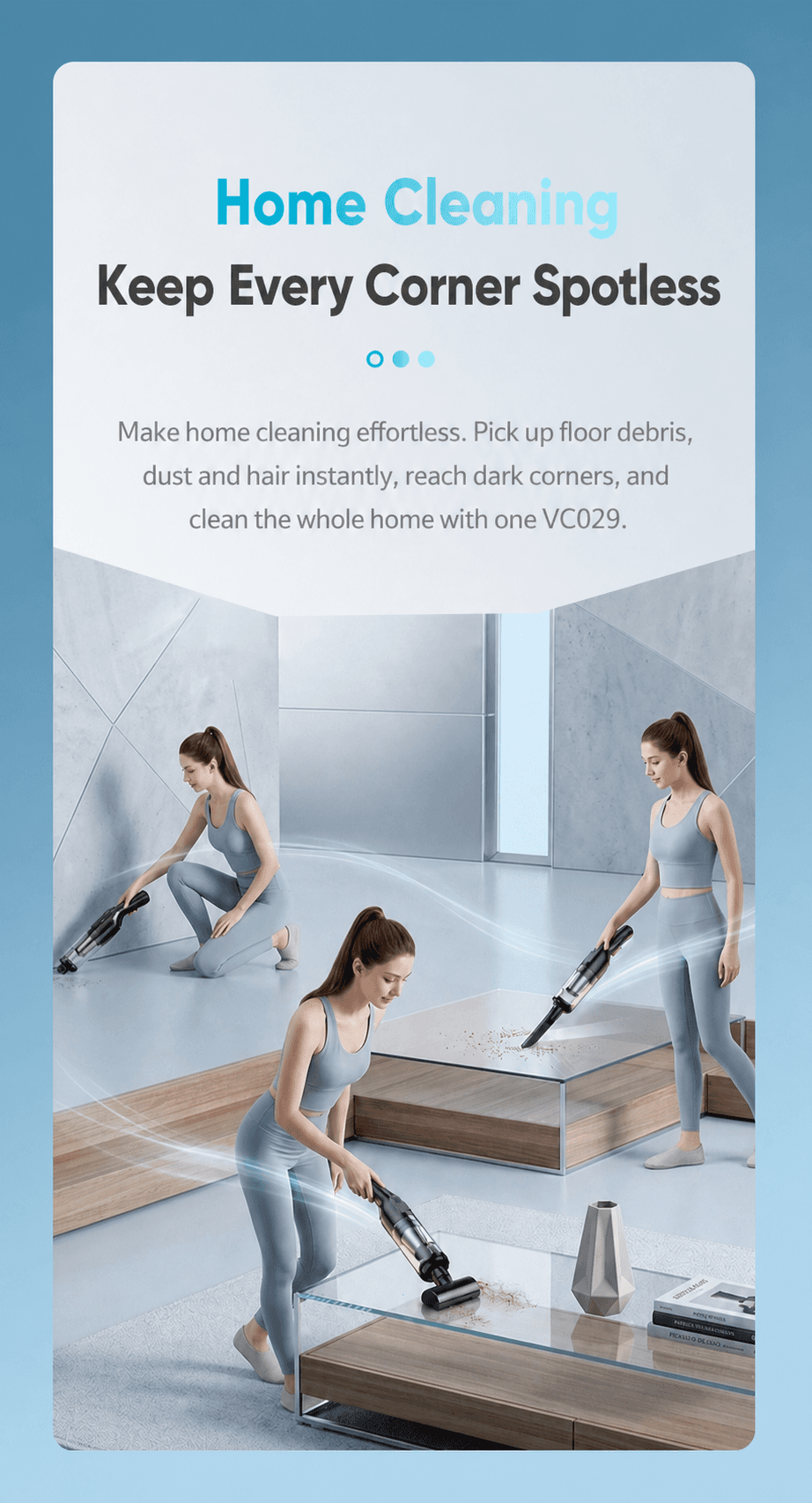 VC029 cordless vacuum cleaner for floors, furniture and home cleaning