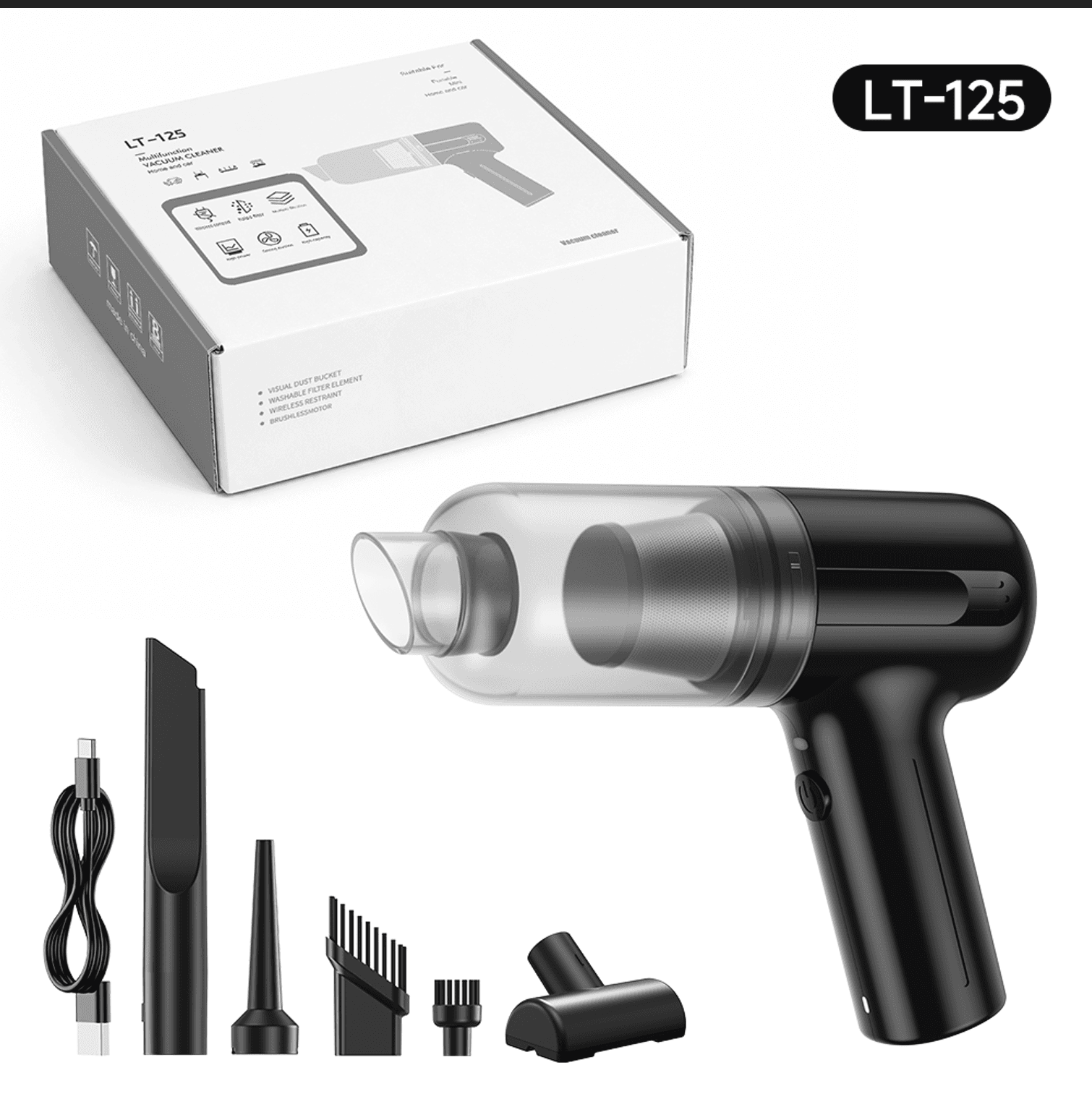 LT-125 brushed portable mini vacuum cleaner with accessories