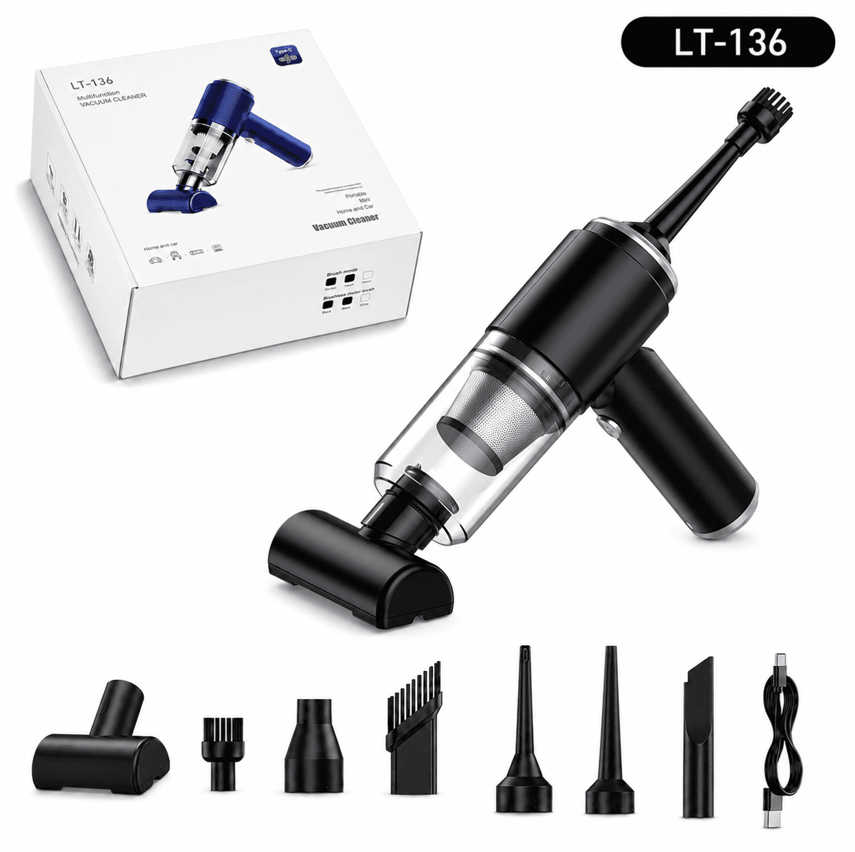 LT-136 brushed portable mini vacuum cleaner with accessories