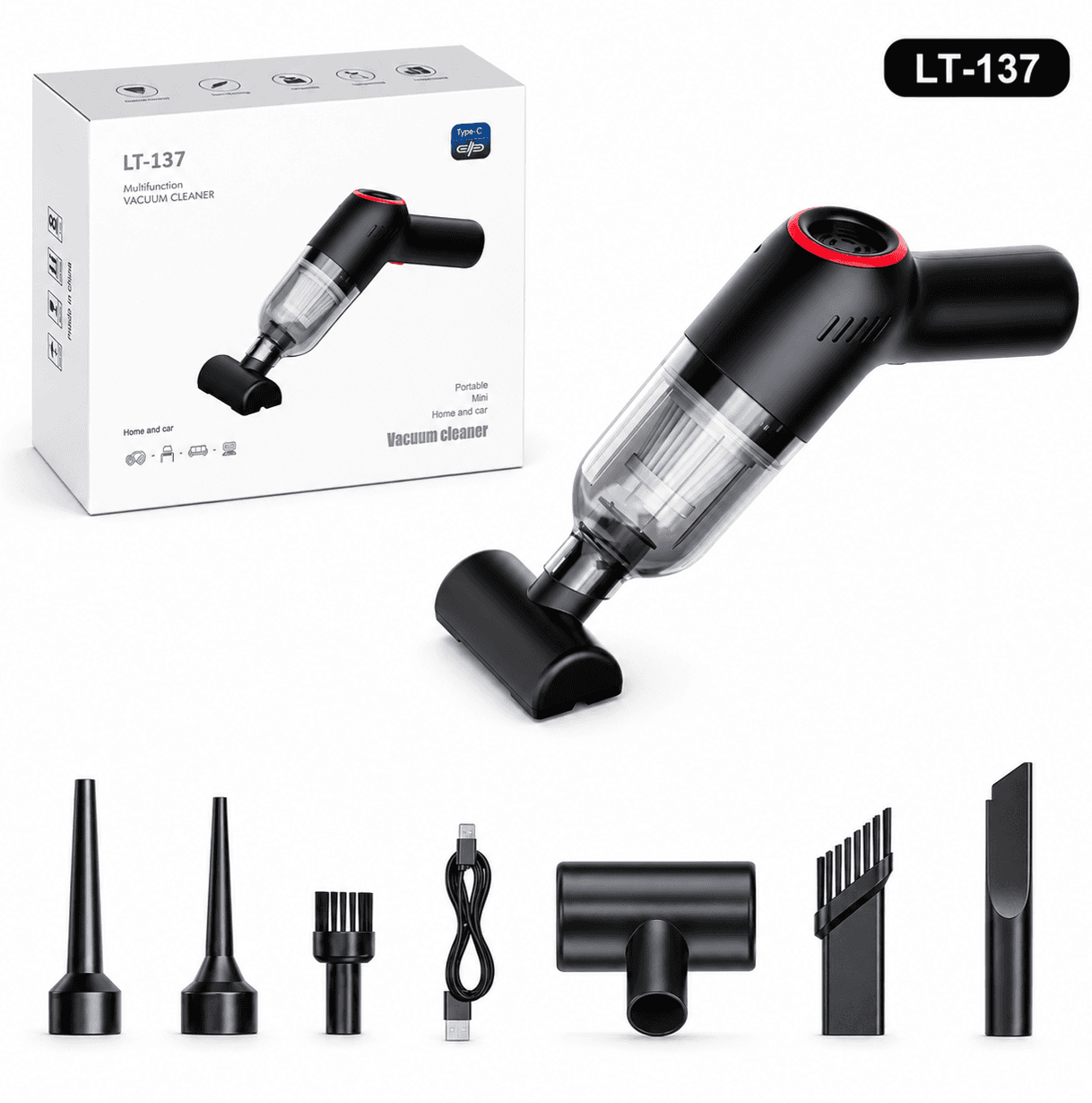 LT-137 brushed portable mini vacuum cleaner with accessories