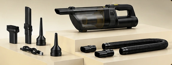 VC805 original accessory set with hose, adapters, brush, long nozzle, blower nozzles and USB-C cable
