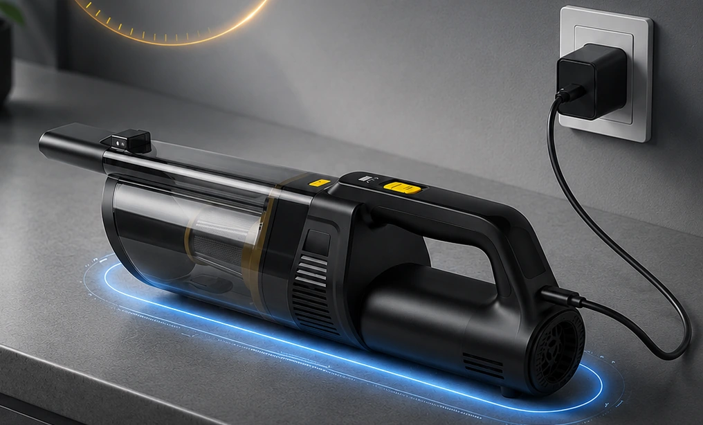 VC805 complete vacuum connected to a USB-C charging cable