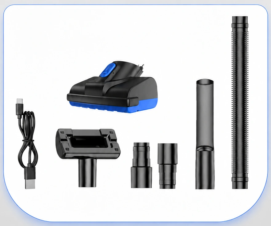 VC803 Accessory kit with roller brush, floor brush, hose, adapters, nozzle and USB-C cable